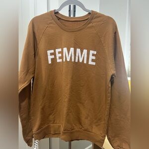 FEMME Camel Colored Sweatshirt Women’s Size Medium, Fleece material inside